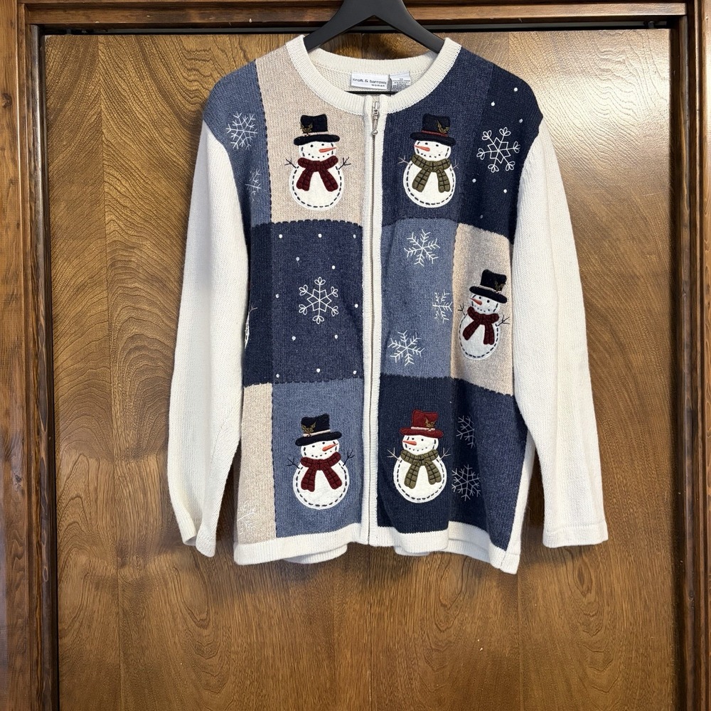 VTG 3X Womens Snowman Winter Embroidered Cottage Granny Cardigan Zip Cozy 90s